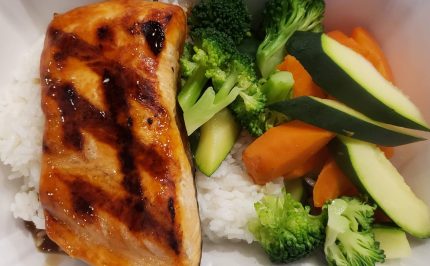 Sliced salmon and assorted vegetables drizzled with our very own teriyaki sauce.

All bowls served over a bed of steamed white rice, fried rice can be substituted for an additional $2.00