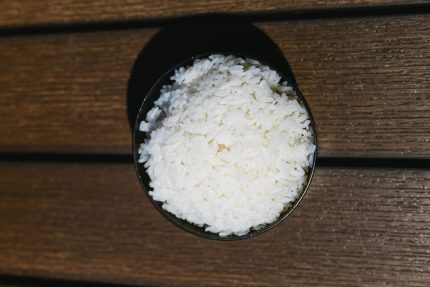A bowl of steamed white rice served fresh and hot