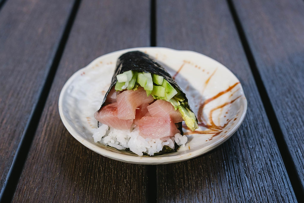 Yellowtail Roll Go Fish Sushi Bar - Thousand Oaks, CA All rolls are seaweed, wrapped with rice. Avocado & cucumber inside
Soy paper substitution is 1.00 extra