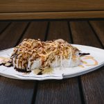 Inside: crab, cucumber and avocado
Outside: baked lobster with cream & sweet sauce